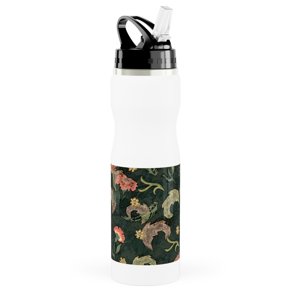 Victorian Floral - Enchanted Forest Stainless Steel Water Bottle with Straw, 25oz, With Straw, Green