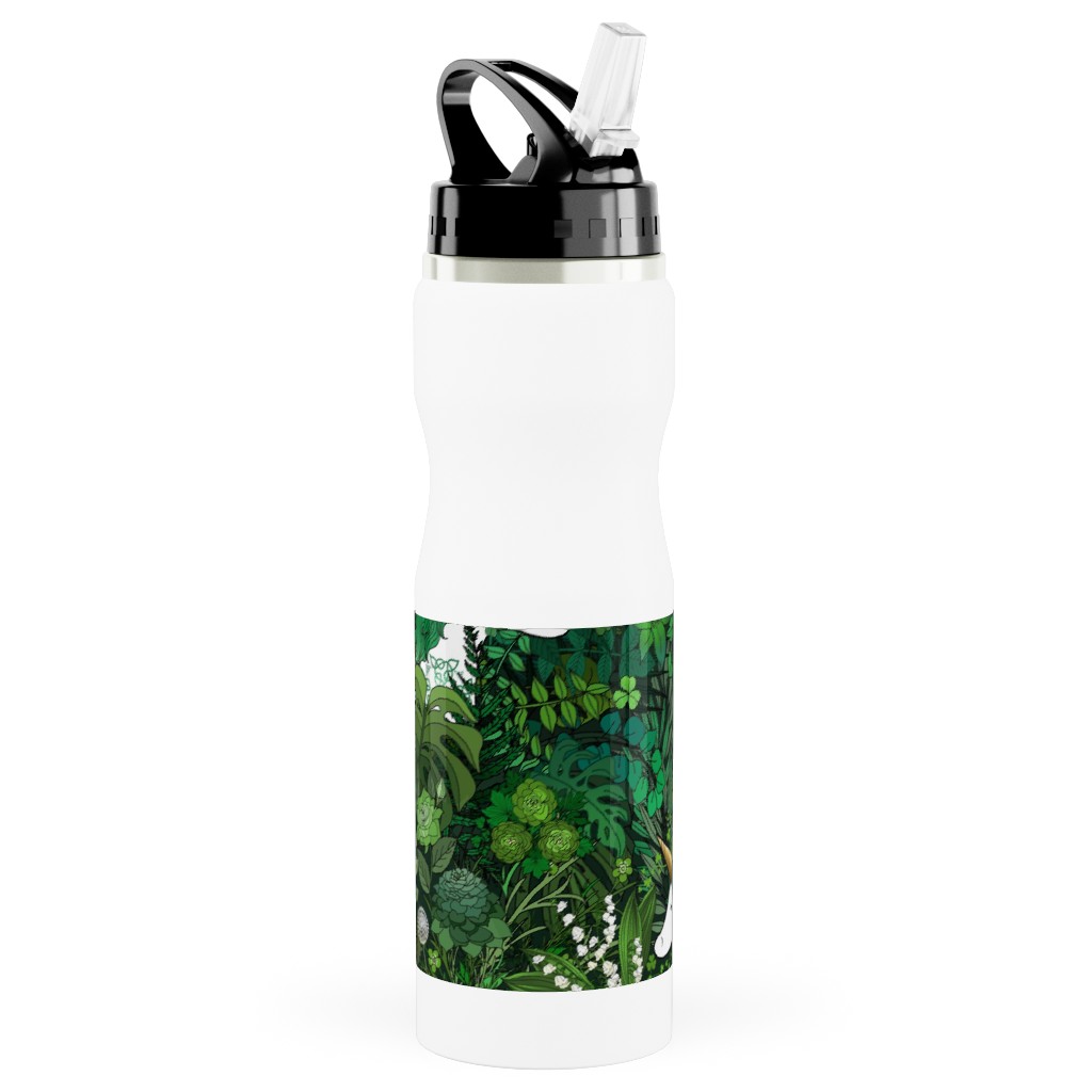 Irish Unicorn in a Green Garden Stainless Steel Water Bottle with Straw, 25oz, With Straw, Green, Classic Green