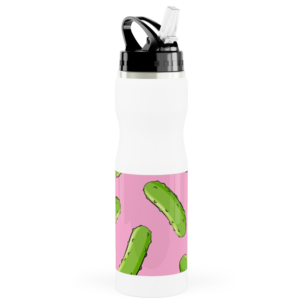 Pickles - Pink Stainless Steel Water Bottle with Straw, 25oz, With Straw, Pink, Bright Pink