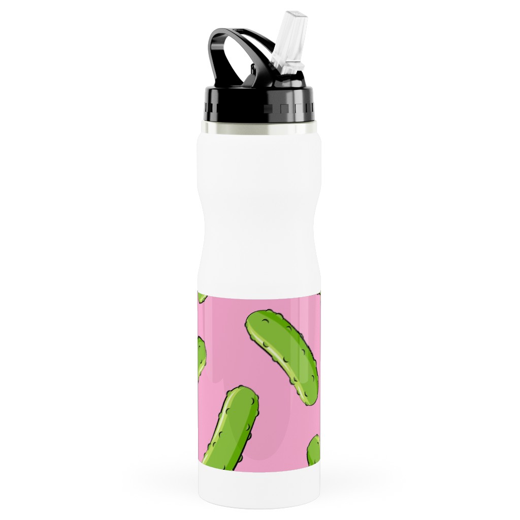 Pickles - Pink Stainless Steel Water Bottle with Straw, 25oz, With Straw, Pink