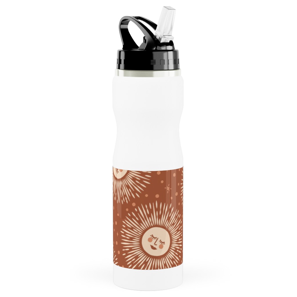 Golden Sun - Multidirectional - Rust Brown Stainless Steel Water Bottle with Straw, 25oz, With Straw, Orange, Orange