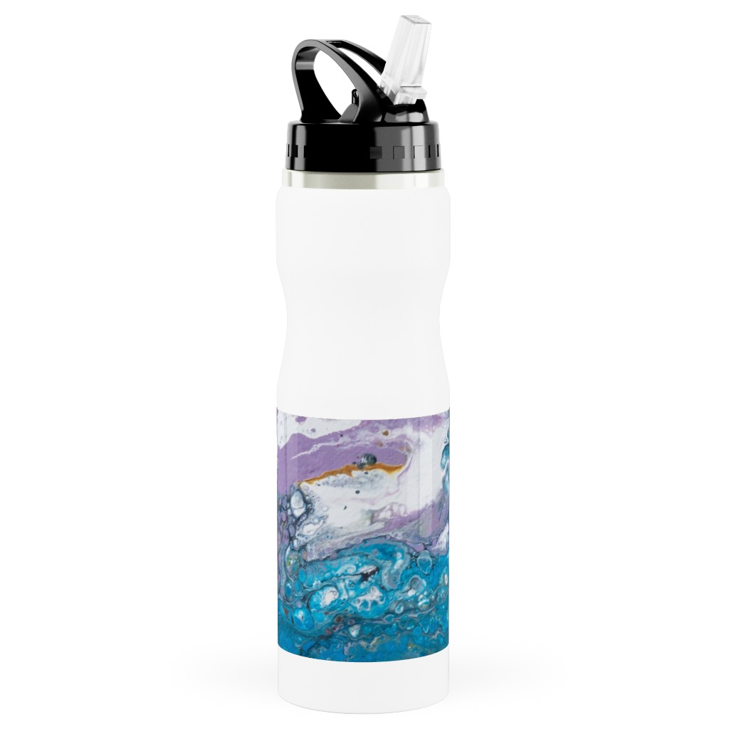 Flow Painting - Blue Stainless Steel Water Bottle with Straw, 25oz, With Straw, Blue