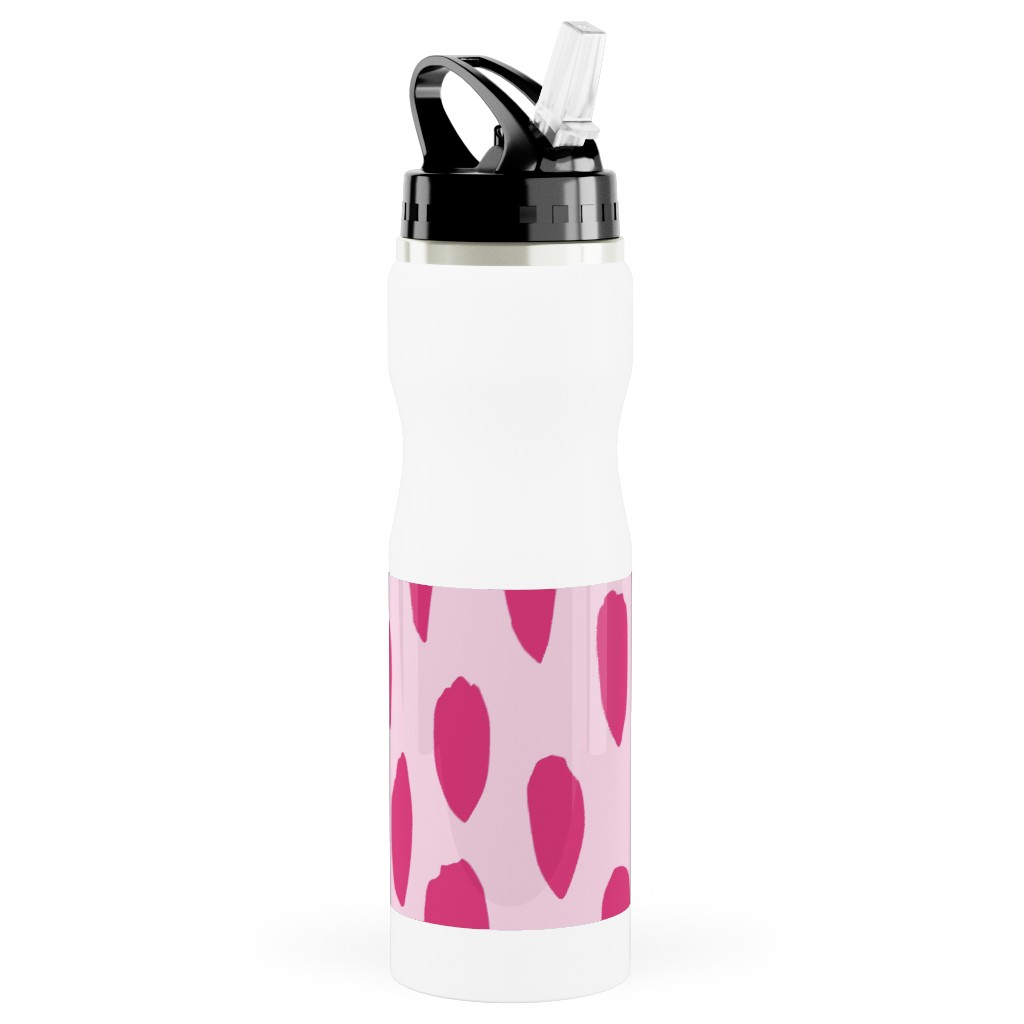 Brushstrokes - Fuchsia and Light Pink Stainless Steel Water Bottle with Straw, 25oz, With Straw, Pink