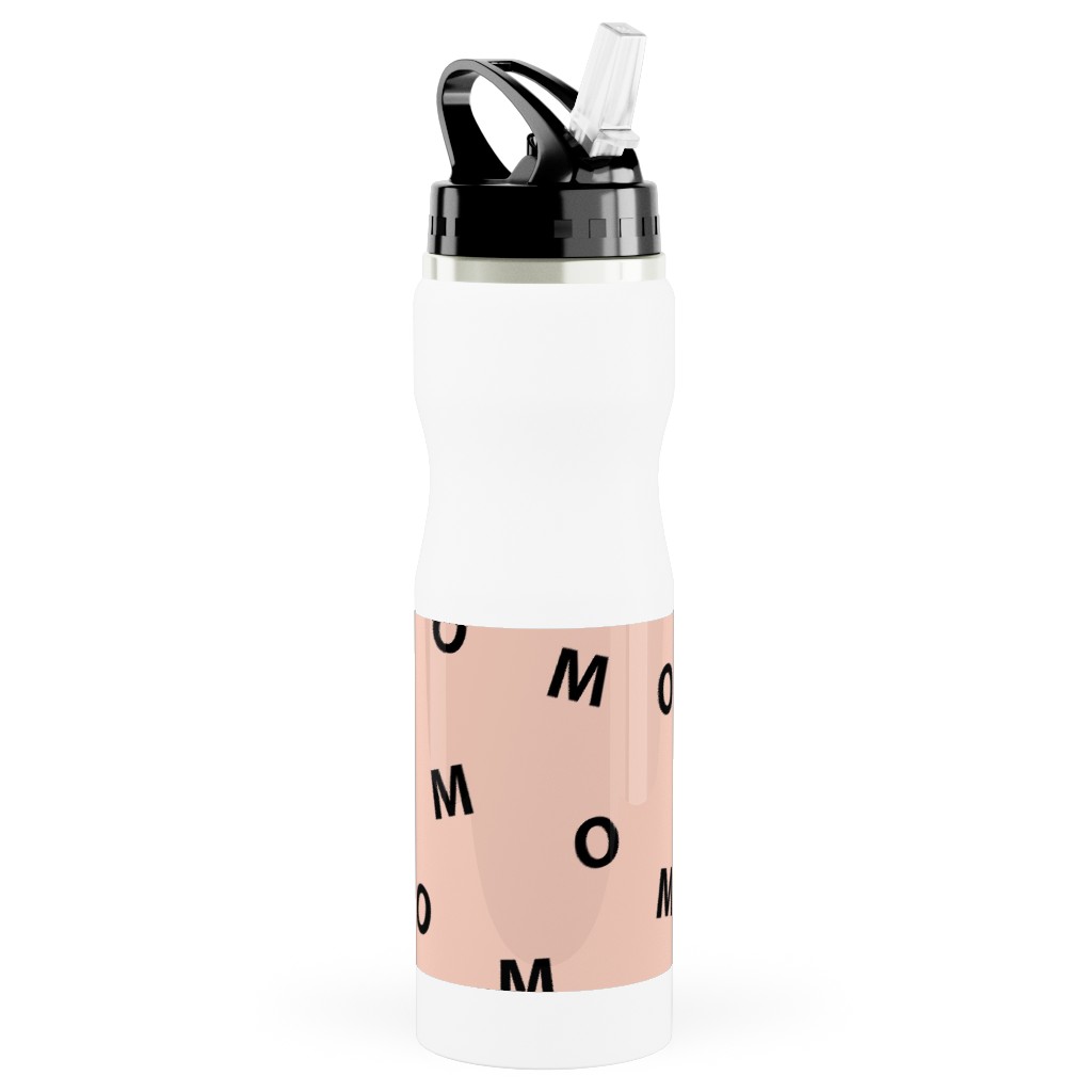 Sweet Mom Typography - Pale Nude Stainless Steel Water Bottle with Straw, 25oz, With Straw, Pink