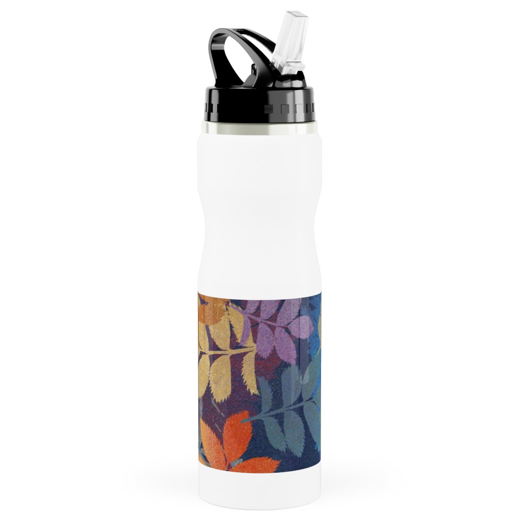 Leaves Falling - Multi Stainless Steel Water Bottle with Straw, 25oz, With Straw, Multicolor