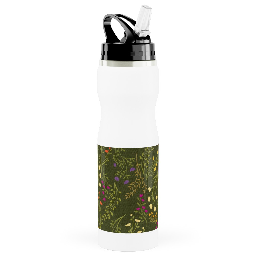 Summer Meadow Stainless Steel Water Bottle with Straw, 25oz, With Straw, Green, Leaf