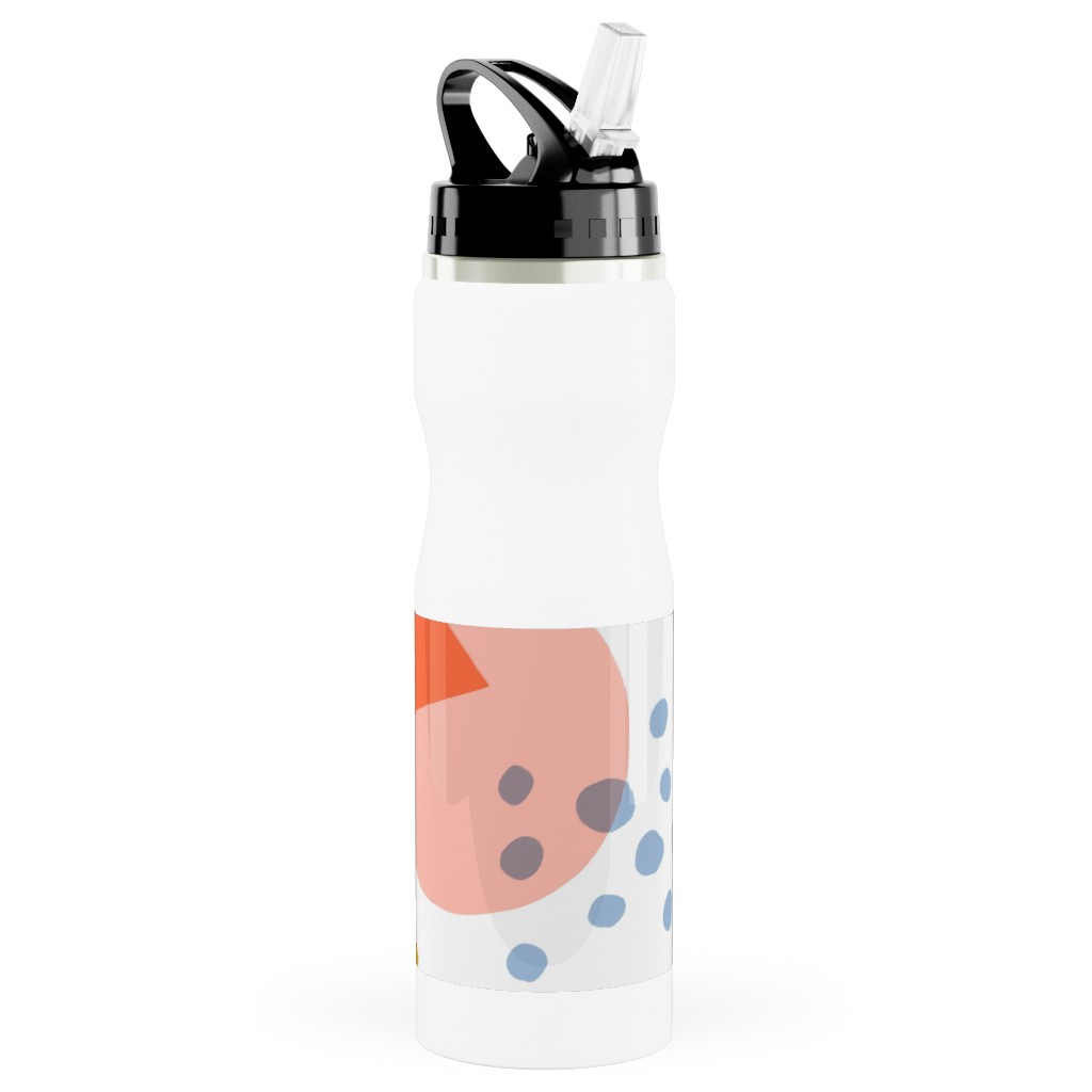 Abstract Circles and Triangles - Multi Stainless Steel Water Bottle with Straw, 25oz, With Straw, Multicolor