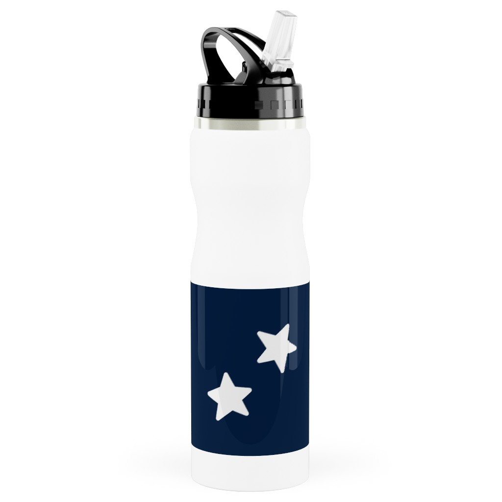 Stars Stainless Steel Water Bottle with Straw, 25oz, With Straw, Blue, Silhouette