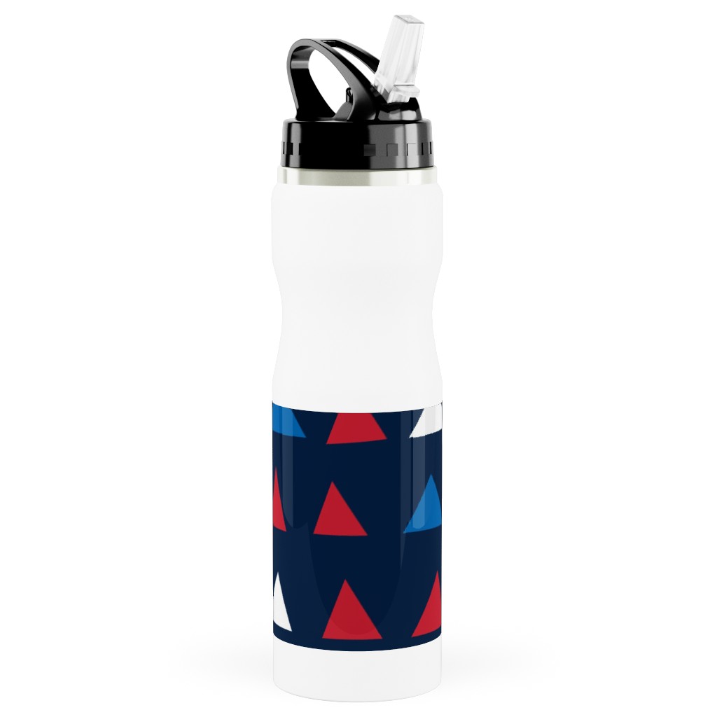 Triangles - Red White and Blue Stainless Steel Water Bottle with Straw, 25oz, With Straw, Blue, True Blue