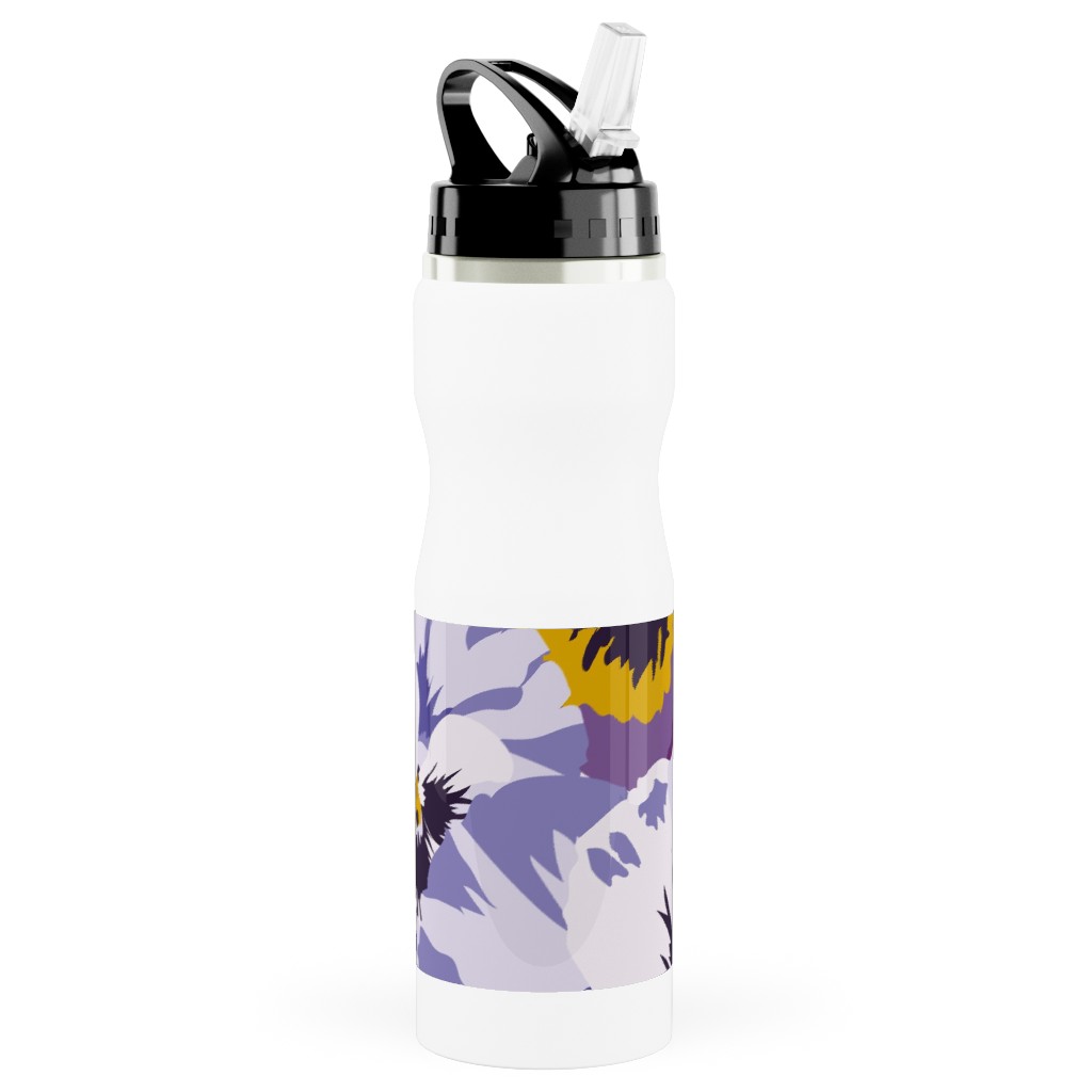Pansy By Numbers - Purple Stainless Steel Water Bottle with Straw, 25oz, With Straw, Purple