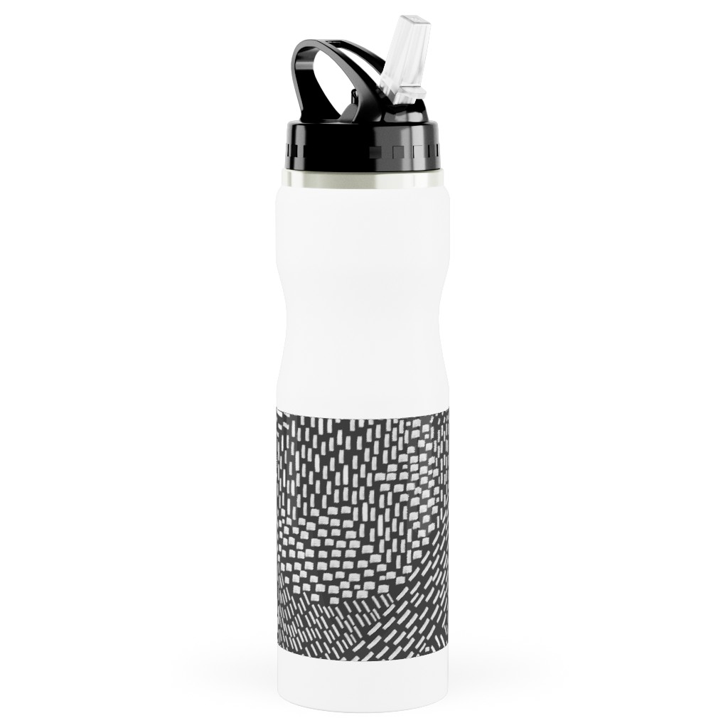 Abstract Brushstrokes Stainless Steel Water Bottle with Straw, 25oz, With Straw, Black