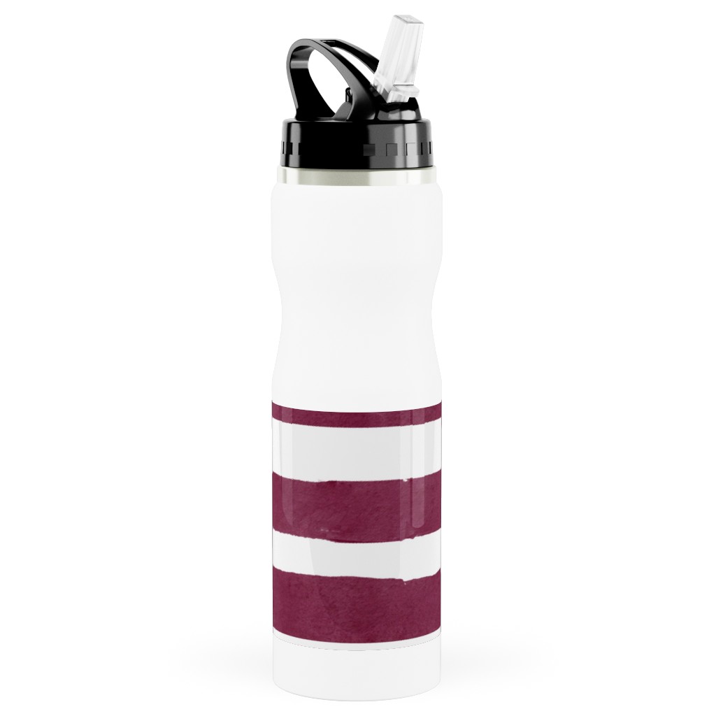 Stripe - Maroon Stainless Steel Water Bottle with Straw, 25oz, With Straw, Red
