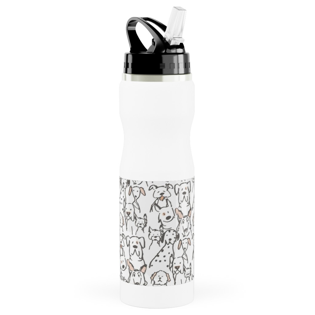Peach Pop Doodle Dogs - Black and White Stainless Steel Water Bottle with Straw, 25oz, With Straw, White