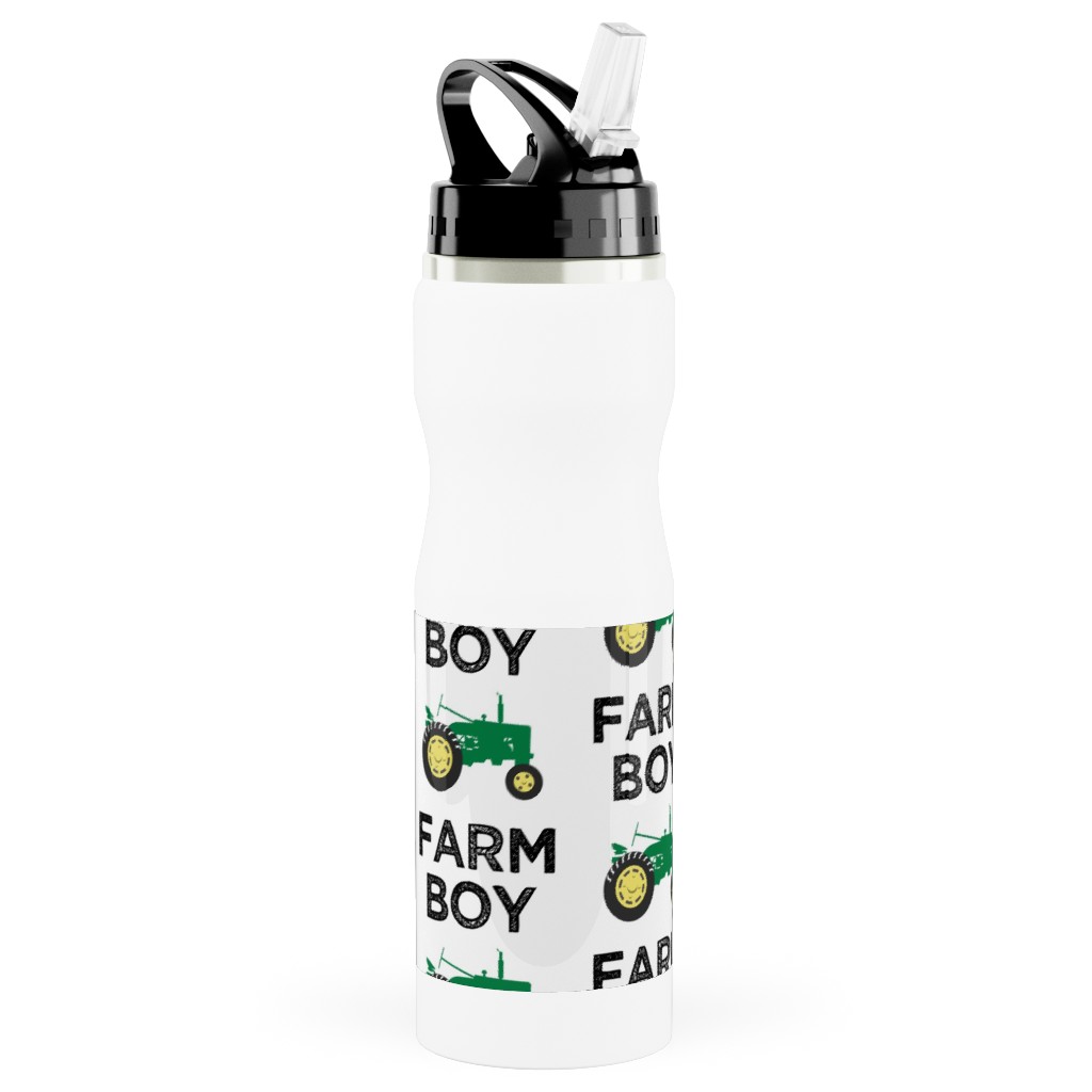 Farm Boy - Tractor Green Stainless Steel Water Bottle with Straw, 25oz, With Straw, Green, Classic Green
