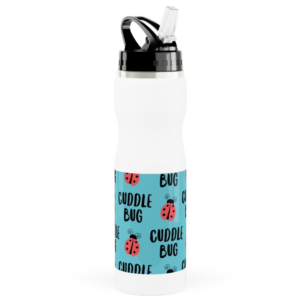Cuddle Bug - Blue Stainless Steel Water Bottle with Straw, 25oz, With Straw, Blue