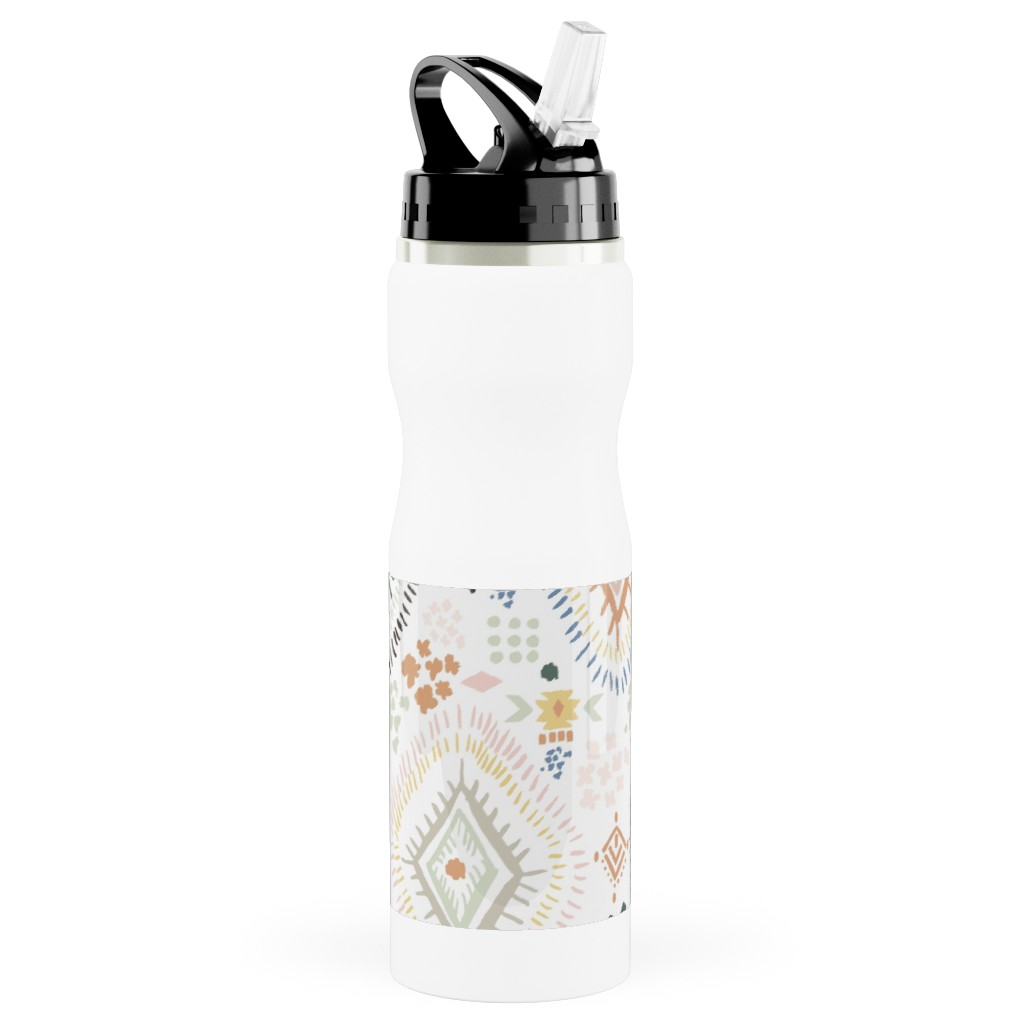 Modern Aztec - Multi Stainless Steel Water Bottle with Straw, 25oz, With Straw, Multicolor