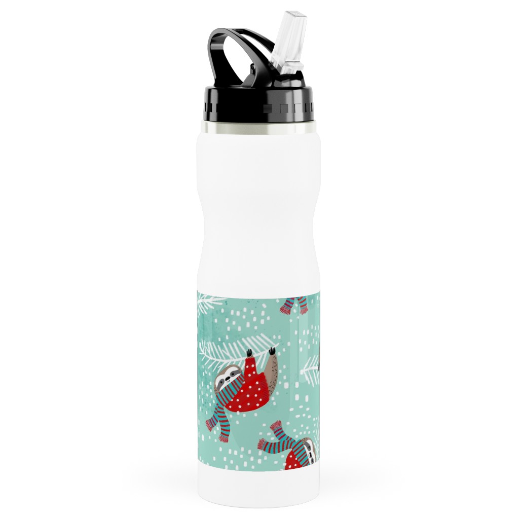 Snowy Sloths - Multi Stainless Steel Water Bottle with Straw, 25oz, With Straw, Multicolor