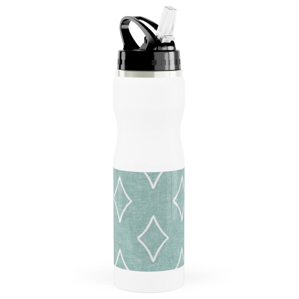 Diamonds Coordinate Woven - Mint Stainless Steel Water Bottle with Straw, 25oz, With Straw, Green, Classic Green