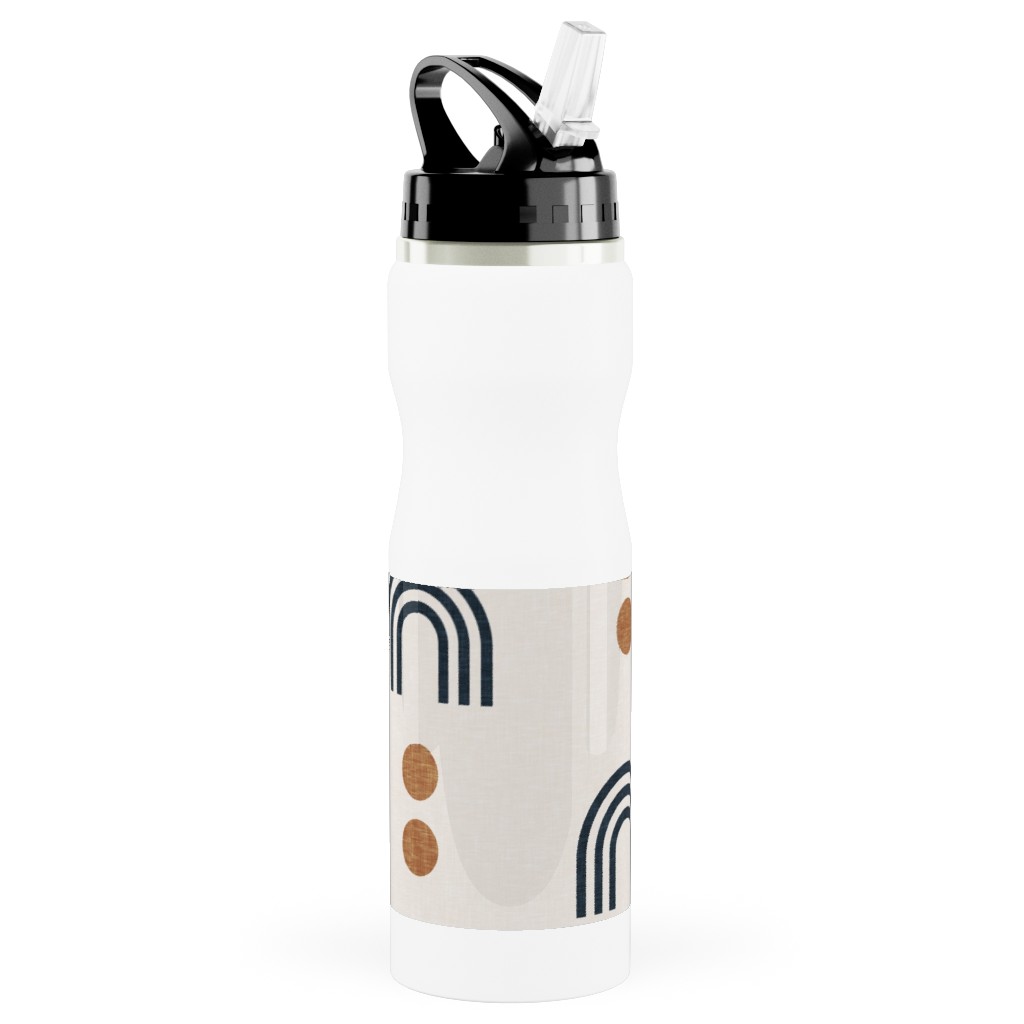 Aria Geometric Rainbow Stainless Steel Water Bottle with Straw, 25oz, With Straw, Beige, Antique White