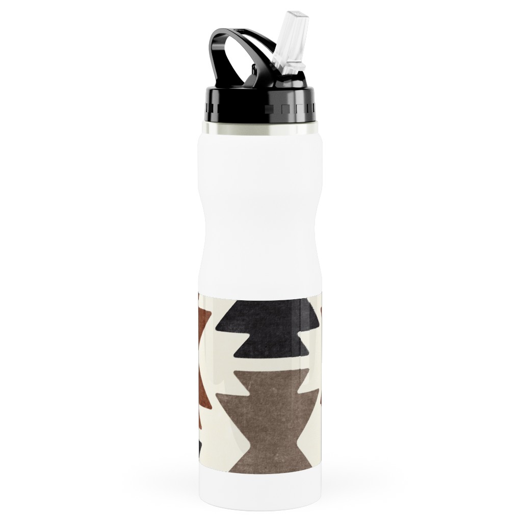 Bohemian Aztec Stainless Steel Water Bottle with Straw, 25oz, With Straw, Brown