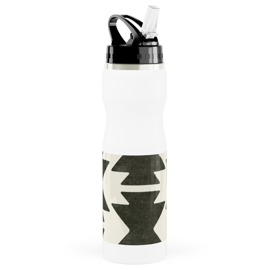 Bohemian Aztec Stainless Steel Water Bottle with Straw, 25oz, With Straw, Black, Dark Gray