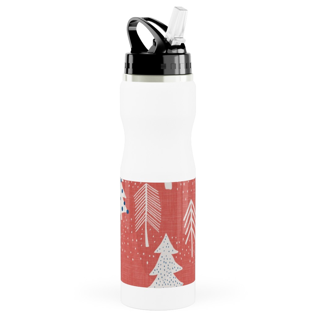 Evergreen Forest Stainless Steel Water Bottle with Straw, 25oz, With Straw, Red, Sedona