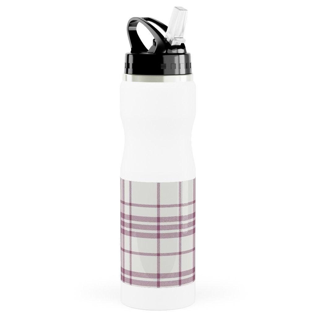 Tartan Check Stainless Steel Water Bottle with Straw, 25oz, With Straw, Purple