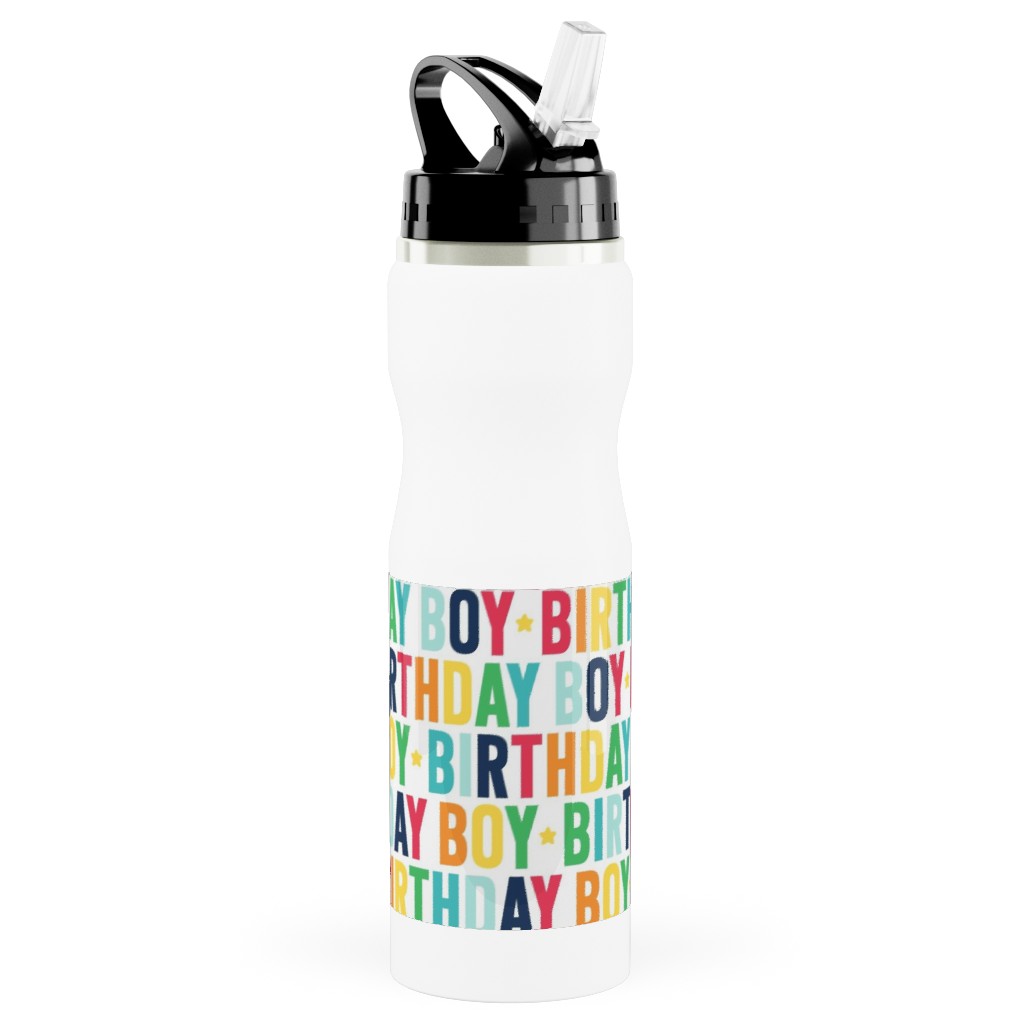 Birthday Boy - Uppercase - Rainbow Stainless Steel Water Bottle with Straw, 25oz, With Straw, Multicolor