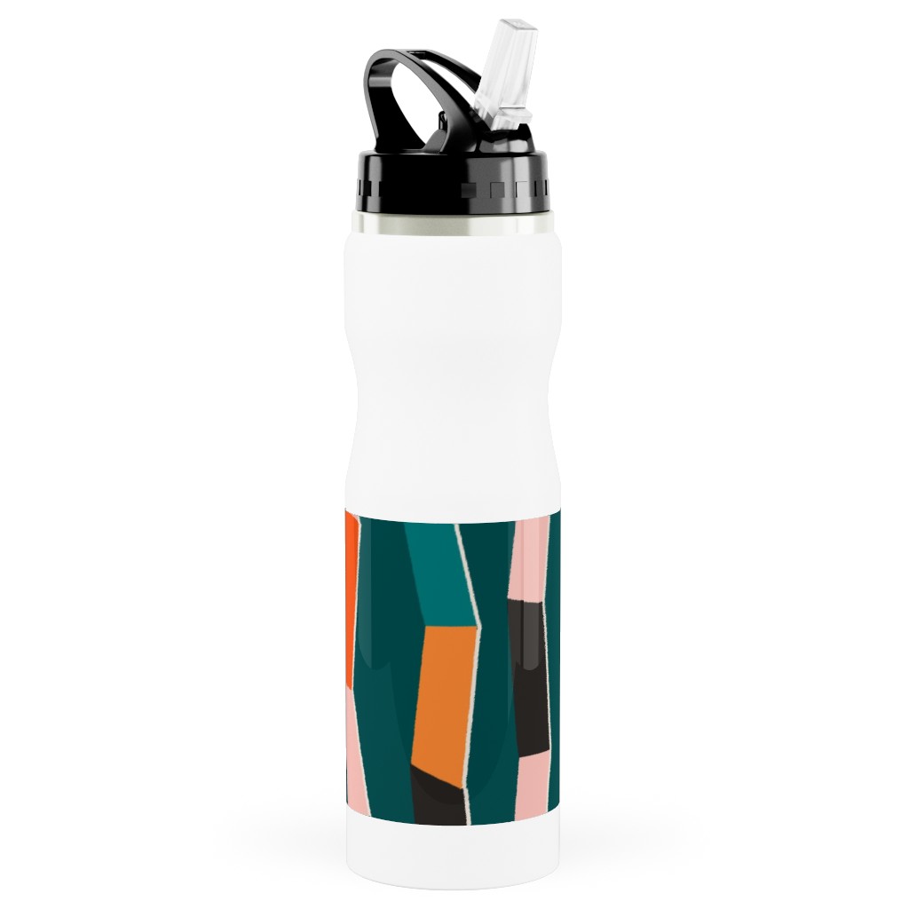 Funky - Multi on Green Stainless Steel Water Bottle with Straw, 25oz, With Straw, Multicolor