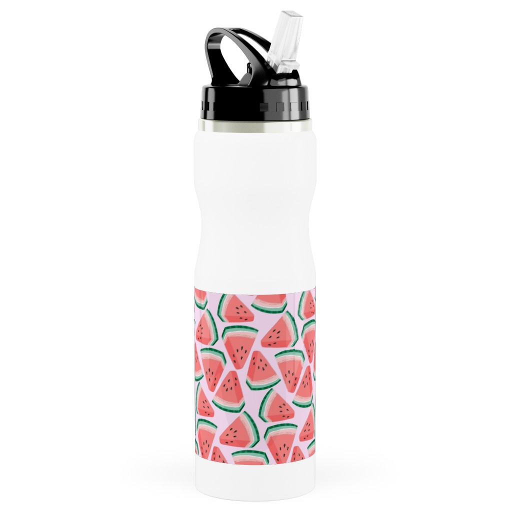 Watermelon Slices - Pink Stainless Steel Water Bottle with Straw, 25oz, With Straw, Pink
