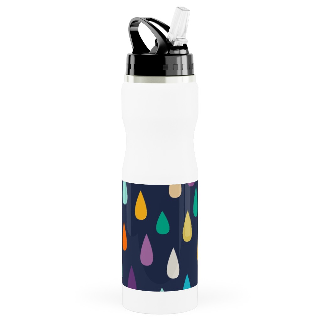Raindrops - Multi Stainless Steel Water Bottle with Straw, 25oz, With Straw, Multicolor