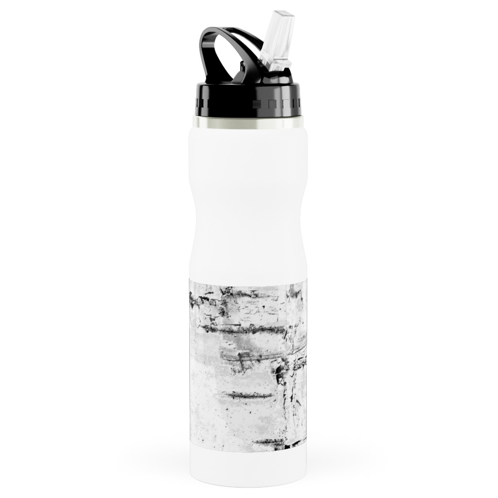 Birch Bark - White, Gray Stainless Steel Water Bottle with Straw, 25oz, With Straw, Gray, Gray