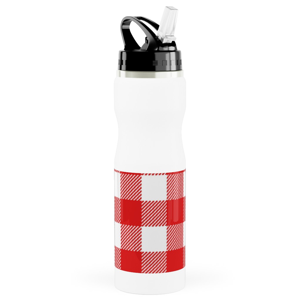 Buffalo Plaid Stainless Steel Water Bottle with Straw, 25oz, With Straw, Red, Firecracker