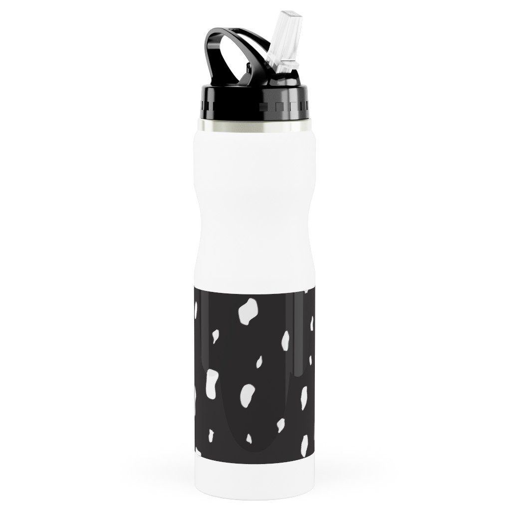 Chipped - Black and White Stainless Steel Water Bottle with Straw, 25oz, With Straw, Black