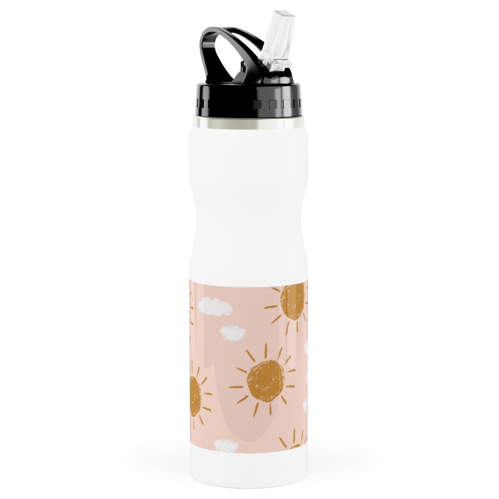 Little Golden Sun - Pink Stainless Steel Water Bottle with Straw, 25oz, With Straw, Pink, Bright Pink