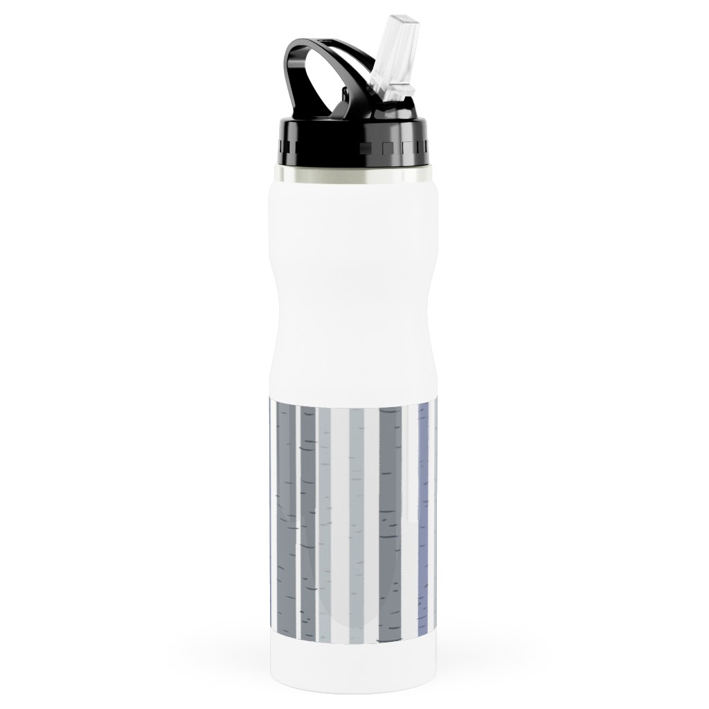Wooded Aspens - Gray Stainless Steel Water Bottle with Straw, 25oz, With Straw, Gray