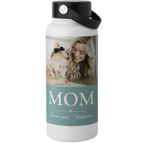 Contemporary Mom Love Stainless Steel Wide Mouth Water Bottle, 30oz, Wide Mouth, Blue