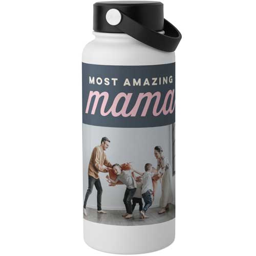 Mama Always Amazing Stainless Steel Wide Mouth Water Bottle, 30oz, Wide Mouth, Pink