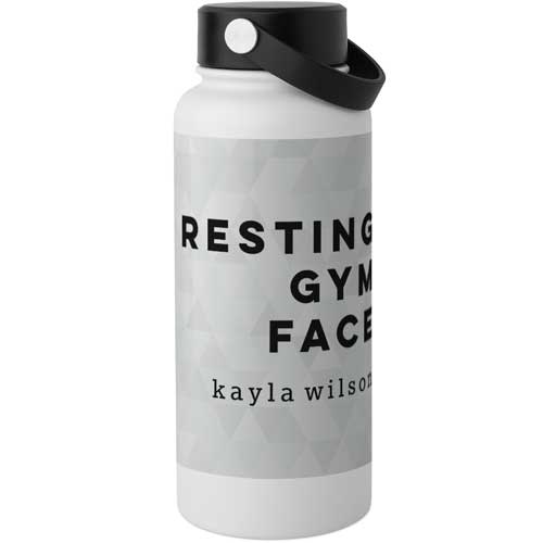 Resting Gym Face Stainless Steel Wide Mouth Water Bottle, 30oz, Wide Mouth, Gray