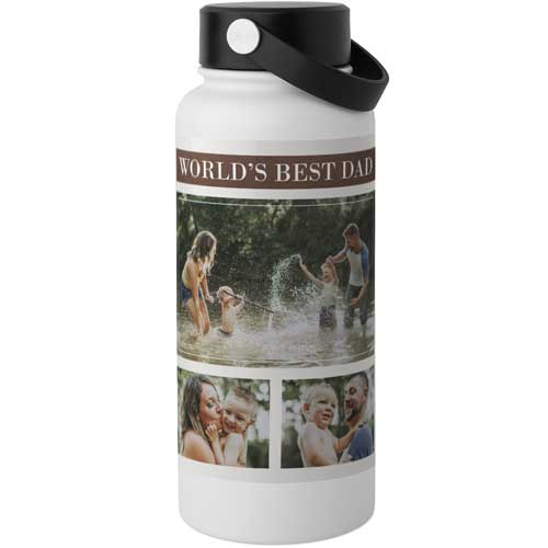 World's Best Banner Stainless Steel Wide Mouth Water Bottle, 30oz, Wide Mouth, Brown