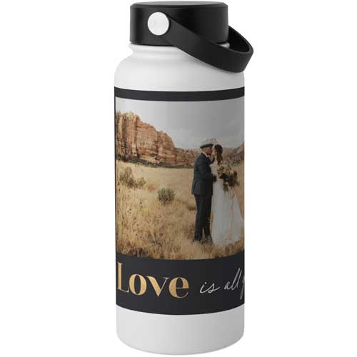 Love Is All Stainless Steel Wide Mouth Water Bottle, 30oz, Wide Mouth, Black