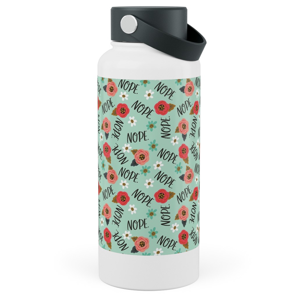 Pretty Nope - Floral - Blue Stainless Steel Wide Mouth Water Bottle, 30oz, Wide Mouth, Blue, True Blue