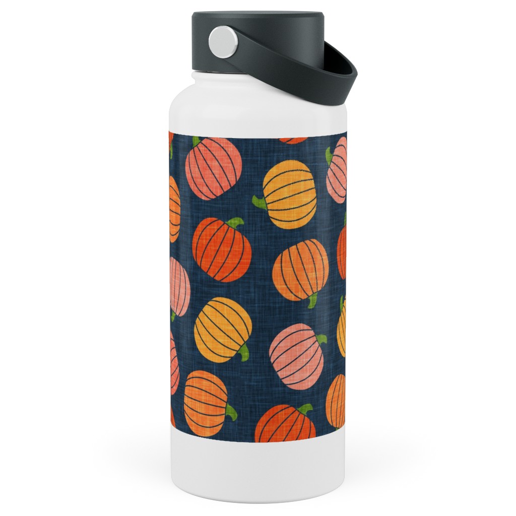 Pumpkin Toss - Orange on Blue Stainless Steel Wide Mouth Water Bottle, 30oz, Wide Mouth, Orange, Orange