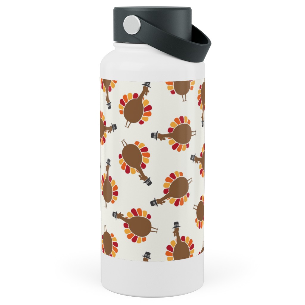 Turkey Toss - Cream Stainless Steel Wide Mouth Water Bottle, 30oz, Wide Mouth, Brown