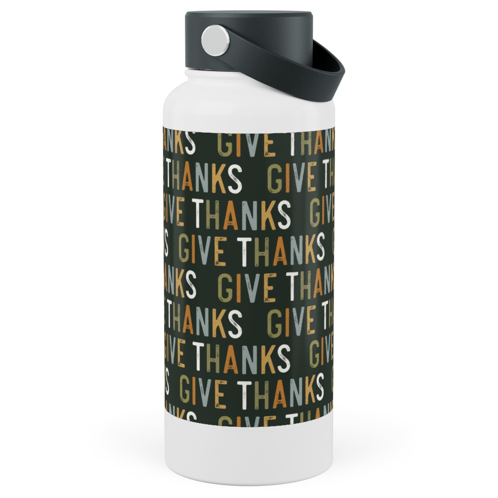 Give Thanks Stainless Steel Wide Mouth Water Bottle, 30oz, Wide Mouth, Green, Kale