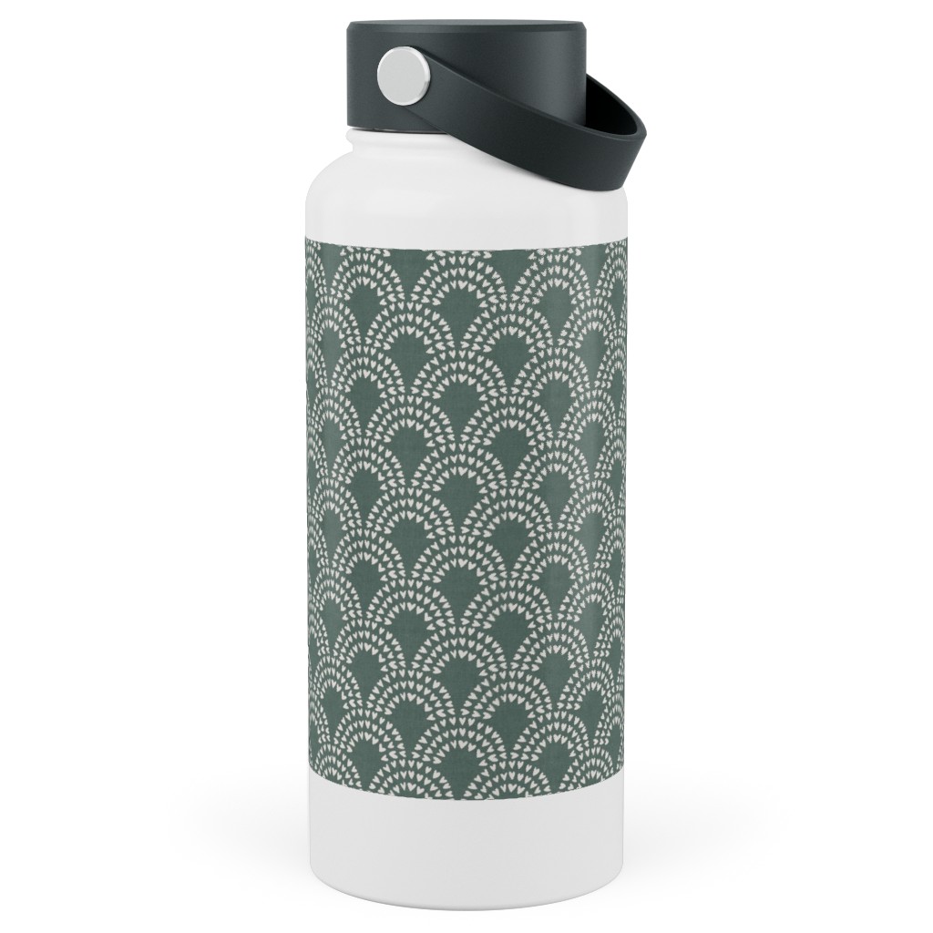 Scalloped Heart Rainbows - Pine Green Stainless Steel Wide Mouth Water Bottle, 30oz, Wide Mouth, Green