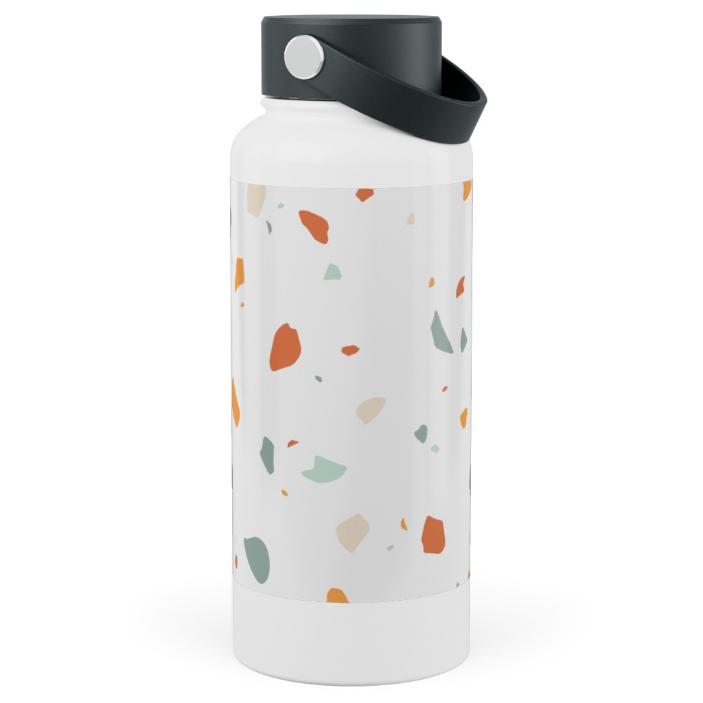 Terrazzo - Green and Orange on Cream Stainless Steel Wide Mouth Water Bottle, 30oz, Wide Mouth, Beige