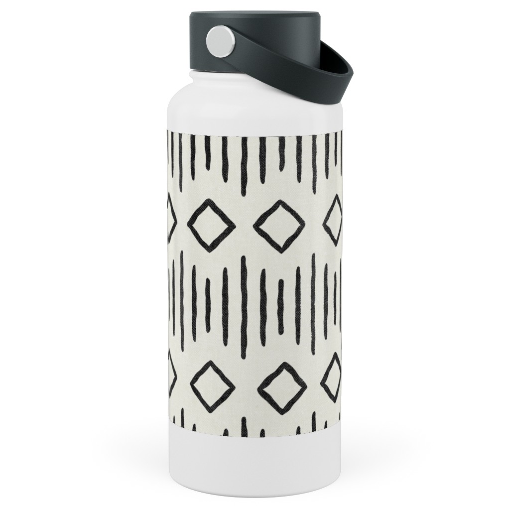 Diamond Fall - Mud Cloth - Onyx on Bone - Mudcloth Farmhouse Tribal - Lad19bs Stainless Steel Wide Mouth Water Bottle, 30oz, Wide Mouth, Beige