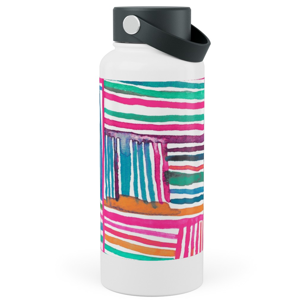 Linear Meditation Stainless Steel Wide Mouth Water Bottle, 30oz, Wide Mouth, Multicolor, Hot Pink