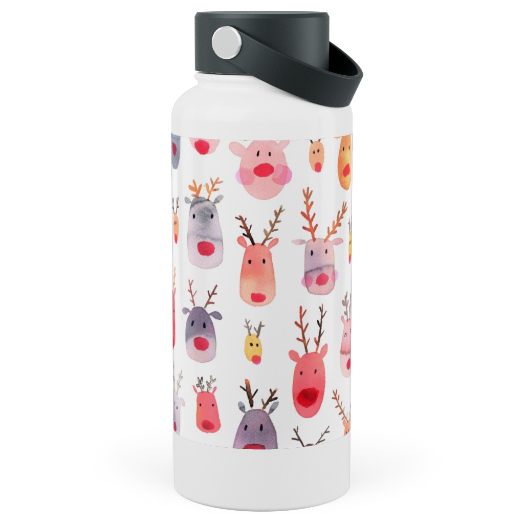 Rudolph Reindeers Stainless Steel Wide Mouth Water Bottle, 30oz, Wide Mouth, Red, White